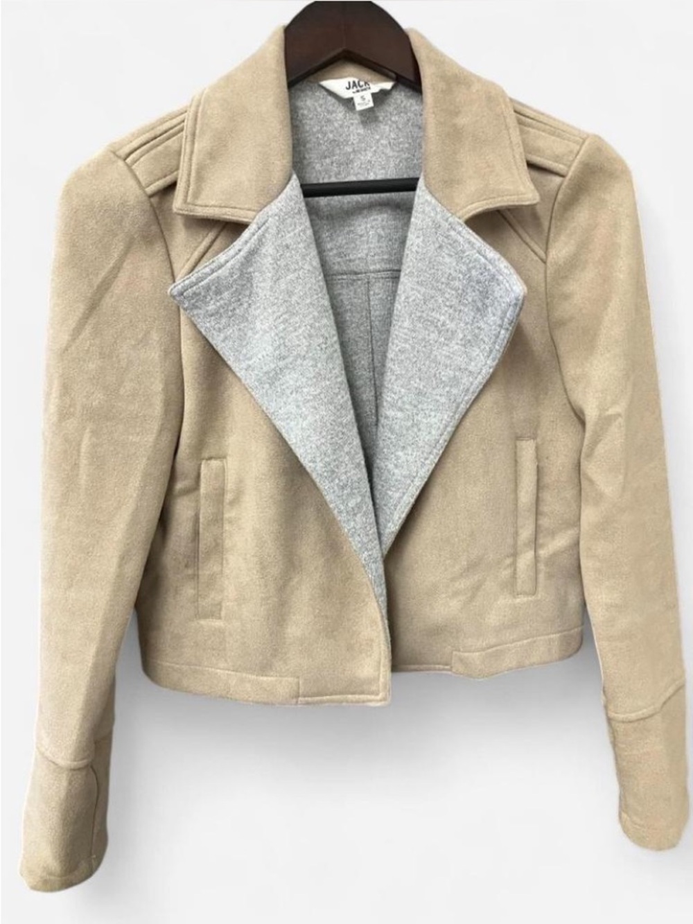 JACK by BB Dakota Beige Faux Suede Moto Jacket with Light Gray Lining Size Smal